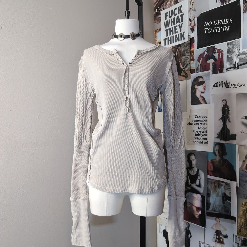 Waffle Knit Henley Top Free People